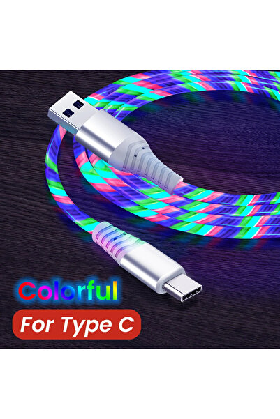 Choice 1.2m Colorful Type C Flow Luminous USB Type C Cable 3A Fast Charging Data Cord for IPhone C...