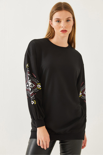 Bianco Lucci Дамски бродиран суичър с кръгла яка 4020 60351054