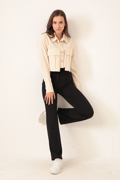 RuyaMood Women's Black High Waist Ribbed Stitched Lycra Knitted Trousers