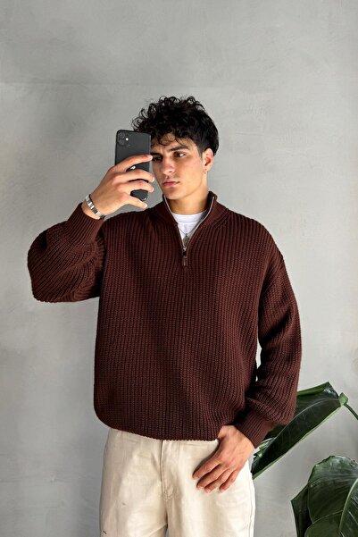 Flaw Wear Half Zip Yarım Balıkçı Triko Kahverengi Kazak