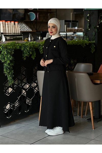 Esre Store 4460 - Black Chanel Fabric Hijab Double Set