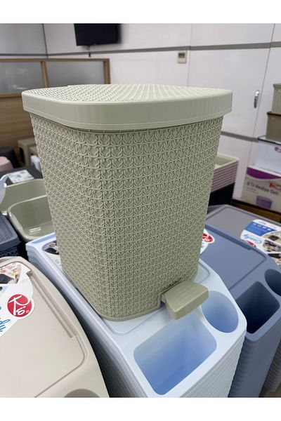 LeesHome 22 LT Ψάθινο πεντάλ εσωτερικός κάδος Πλαστικός Κάδος απορριμμάτων ΜΠΕΖ με Καπάκι 37x30x38 cm