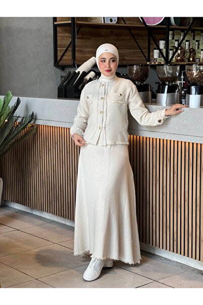 Esre Store 4460 - Chanel Fabric Hijab Double Set Stone