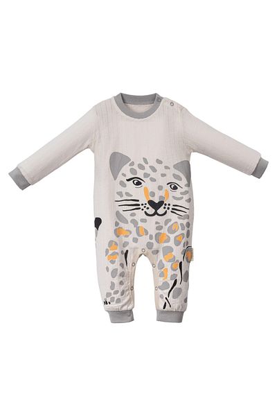 Lolons Gray Tiger Printed Long Sleeve Baby Romper for Boys