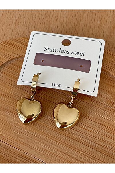 G Sport POLO Kadın Çelik Gold Renk Kalp Model Sallantılı Küpe