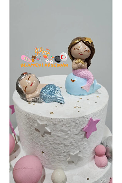 Himi Pasta Süsleri Deniz Kızı 2 Parça Kız Erkek Maket Kürdanlı Pasta Süsü Doğ...