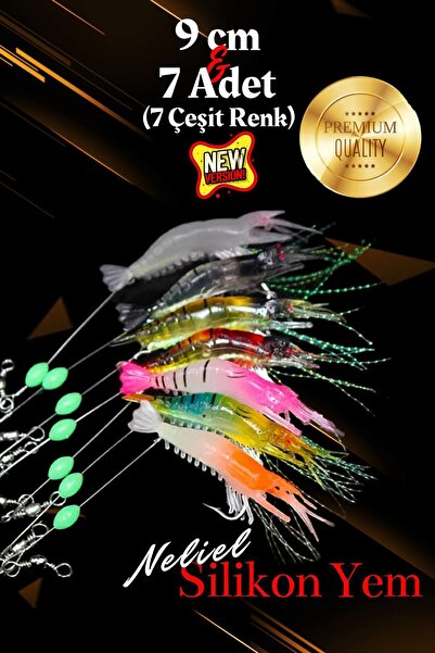 NELİEL 7 Adet Karides Shrimp Fosforlu Kancalı Sahte Karides Balık Yemi Yapay Karides Silikon Karides Glow