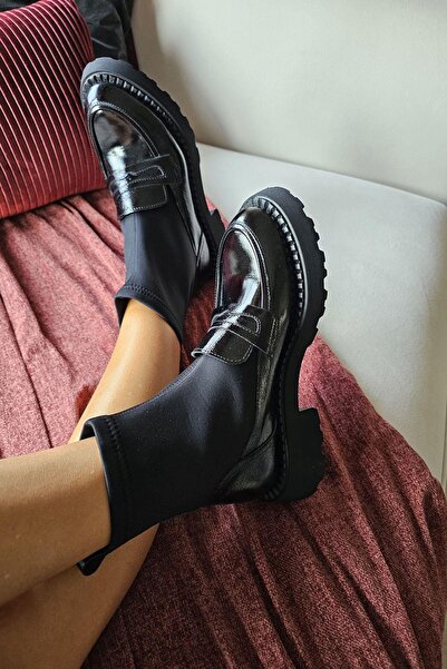 TOPUKLA 022 20789 Topukla Kadın Steç Dalgıç Kumaş Hakiki Deri 3 cm Topuklu Bot