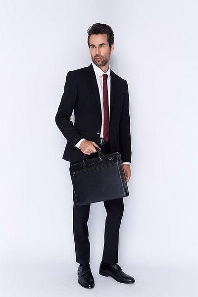 Aka Deri 239 servietă subțire din piele naturală rezistentă la apă FLOTUR-BLACK