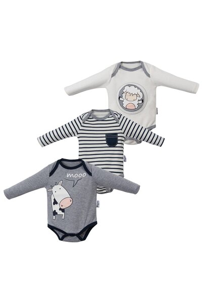 Necix's İnek Baskılı Bebek Üçlü Tek Boy Çıtçıtlı Badi Çok li