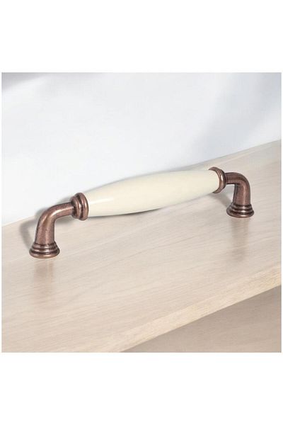 Porcellana Perla Porcelain Handle-Cupboard Drawer Furniture Kitchen Handle Ruby 96mm(9,6cm)- Cream-Copper -Metal Foot-Stk1630