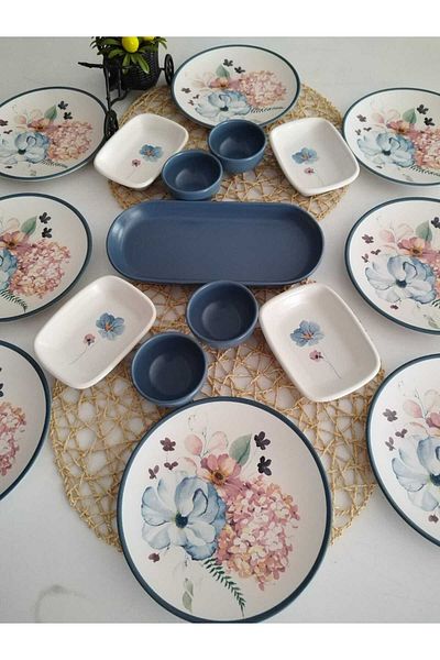Keramika Colorful Floral Patterned Breakfast Set for 8 People