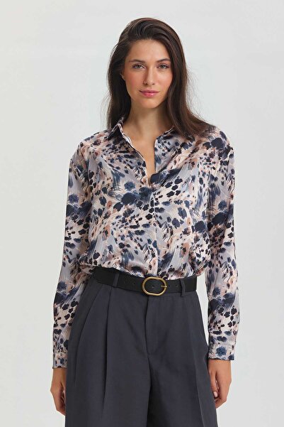 Clandestino Сорочка з атласною поверхнею та візерунком, коричнева