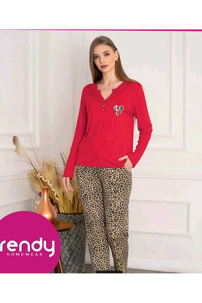 TRENDY بدلة بيجامة من القطن الممشط