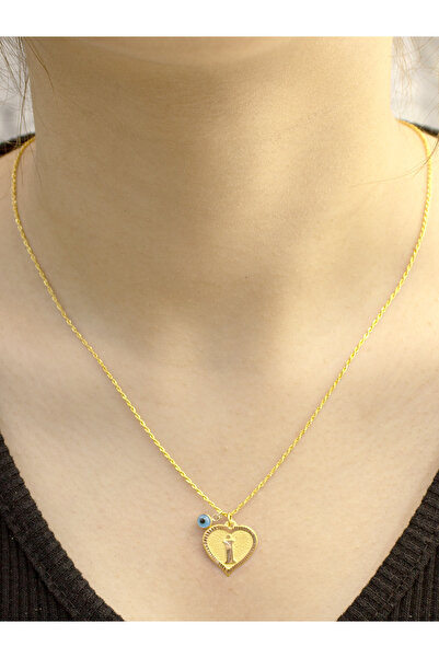 ZEYNEPLİ GOLD 14 Ayar Altın Kalpli İ Harfli Kolye