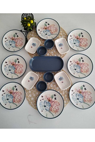 Keramika Colorful Floral Patterned Breakfast Set for 8 People
