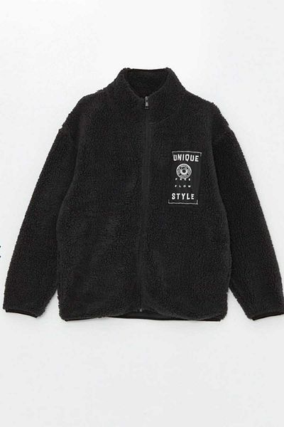 LC Waikiki Lcw Kids Anthracite Comfortable Fit Stand Collar Fleece Boy Zippered Sweatshirt