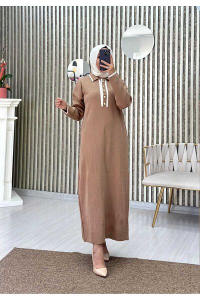 Moda Krash Плетена рокля с яка на риза