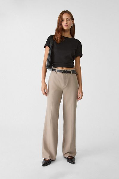 Stradivarius Flowing straight-leg smart trousers with belt