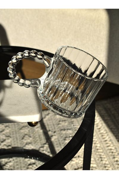 Purelegant 6-Piece Beaded Glass Tea Cup with Handle - Presentation -320 ml