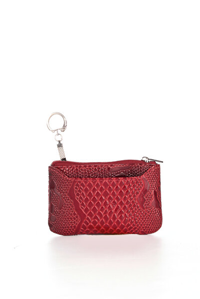 Aka Deri Aka 042 Genuine Patent Leather Wallet/Key Chain Snake Red