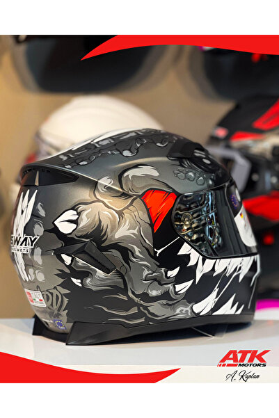 Sway 820 Monster Fullface Kask Motosiklet Kaskı Tam Kask Gümüş Vizörlü Kasklar