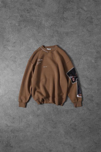 Slatra Ανδρικό μπλουζάκι καφέ Dare Of Sltr Sleeve Patch Oversize