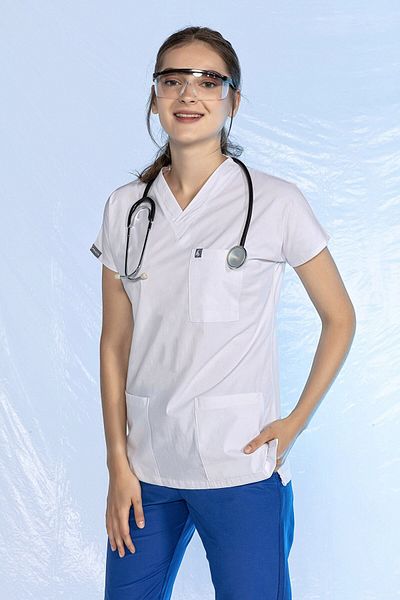 Pratik Medikal White Lycra Bat Sleeve Nurse - Single Top Jersey