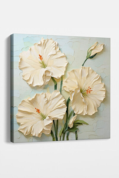 TabloShop Dekoratif Krem Çiçekler Kanvas Tablo