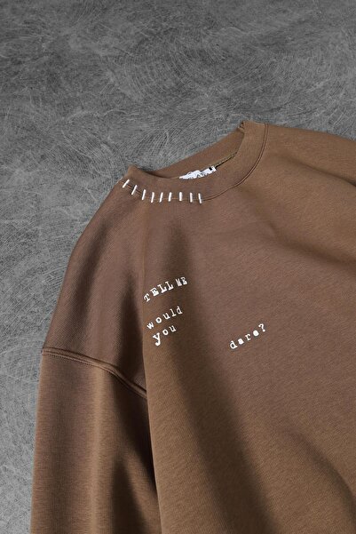 Slatra Men's Brown Dare of Sltr Sleeve Patch Oversize Sweatshirt