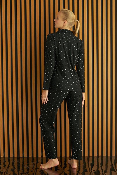 Pijamoni Σετ γυναικεία πιτζάμα με σχέδιο αστέρι - Μακρυμάνικο πουκάμισο με γιακά