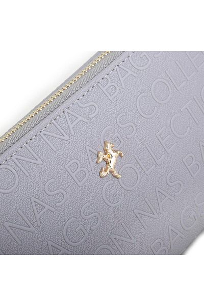 Nas Bag Women's Single Zipper Large Size Wallet Gray Camel Embossed