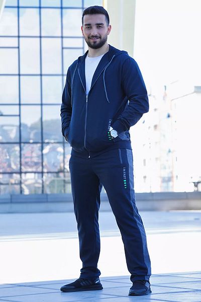 MİSHAR İTALİA Σετ ανδρικής φόρμας με φερμουάρ Navy Blue με λεπτομέρεια στο πλάι