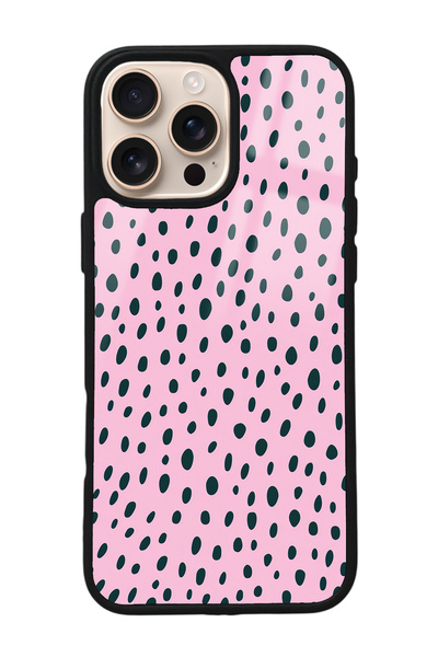 Spoyi iPhone 16 Pro Max Pembe Benek Tasarımlı Glossy Telefon Kılıfı