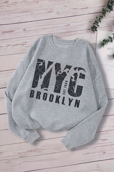 MYADA Суитшърт с щампа NYC Brooklyn 17082