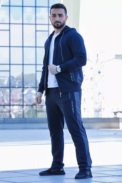 MİSHAR İTALİA Σετ ανδρικής φόρμας με φερμουάρ Navy Blue με λεπτομέρεια στο πλάι