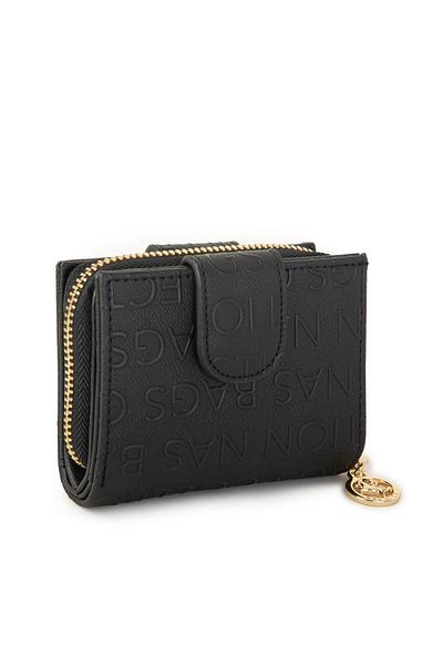 Nas Bag Women's Double Flap Mini Wallet Black Embossed
