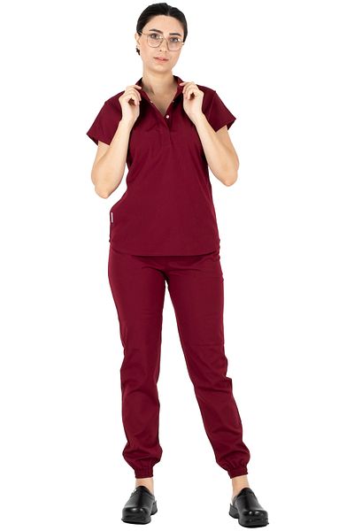 Alsancak Üniforma Set de jersey pentru doctor și asistentă, roșu Claret, din material subțire din Lycra