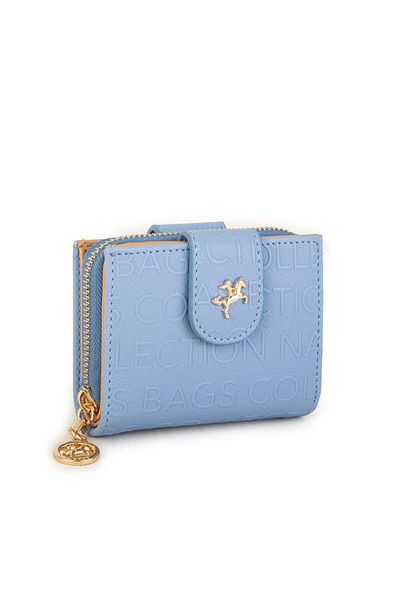 Nas Bag Mini portofel de damă cu clapă dublă în relief Camel albastru
