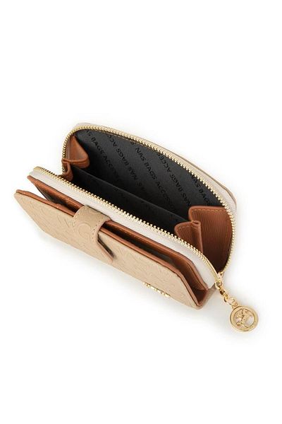 Nas Bag Дамски портфейл с множество отделения за карти, релефен, пясъчно-кафяв