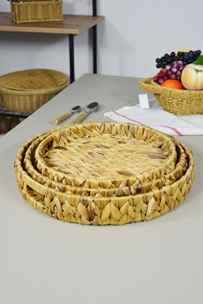 SepetçiBaba 3'lü Muz Hasırı Tepsi Yuvarlak - 222