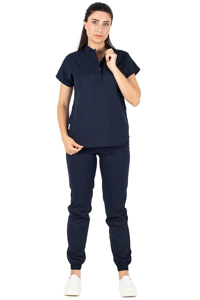 Alsancak Üniforma Set de jerseu pentru doctor și asistentă din țesătură subțire model lycra albastru