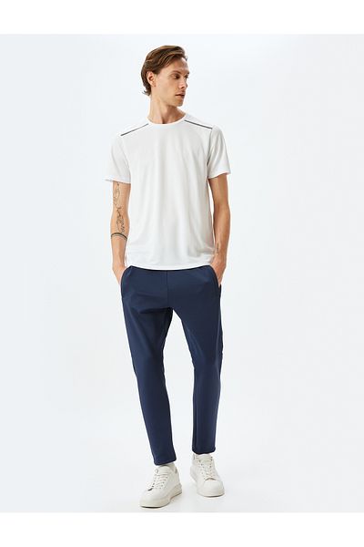 Koton High Waist Scuba Fabric Ribbed Jogger Sports Sweatpants with Lace-Up Waist