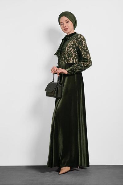 Alvina PARLAK KADİFE GÜPÜRLÜ YAKASI BAĞLI ELBİSE 40239