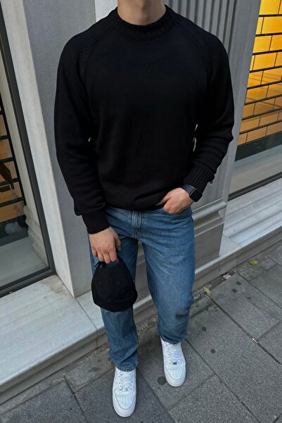 Livio Ferri Ανδρικό πλεκτό πουλόβερ με λαιμόκοψη με χοντρό ιταλικό μανίκι