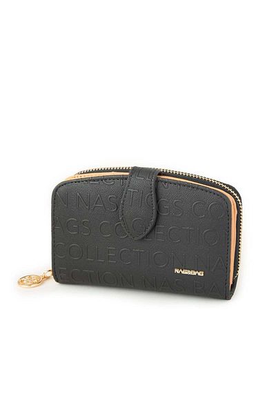 Nas Bag Women's Wallet with Multiple Card Compartments Black Camel Embossed
