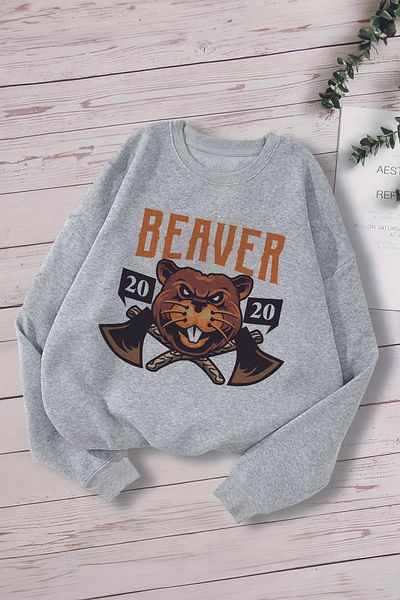 MYADA 20244 Суитшърт с щампа Model Warrior Beaver