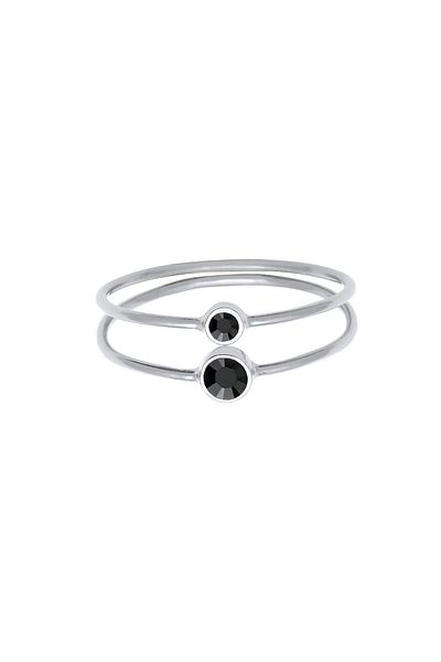 ELLI Inel Dama Set Filigran Cu Cristale Negre In Argint Sterling 925