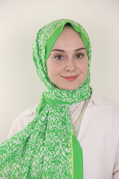 SİLKHOMEE Apple Green Butterfly Patterned Soft Shawl