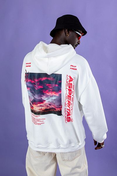 Sekizbiraltı Λευκό κουκούλα με στάμπα Asperitas Oversize Unisex